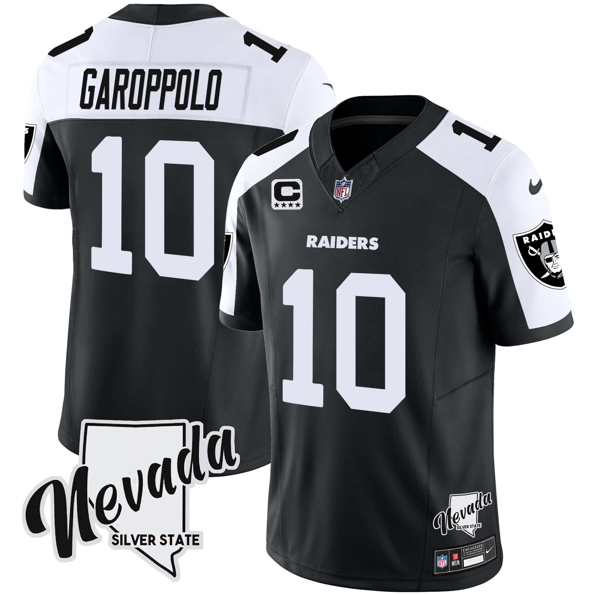 Men Oakland Raiders #10 Garoppo Black 2024 Nike Nevada Silver State Patch Vapor NFL Jersey
